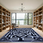 Geometric Navy Labyrinth Isometric Ornament Rug