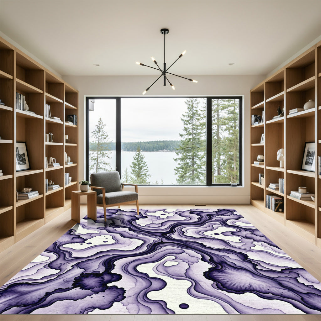 Deep Violet Fluid Ink Abstract Rug