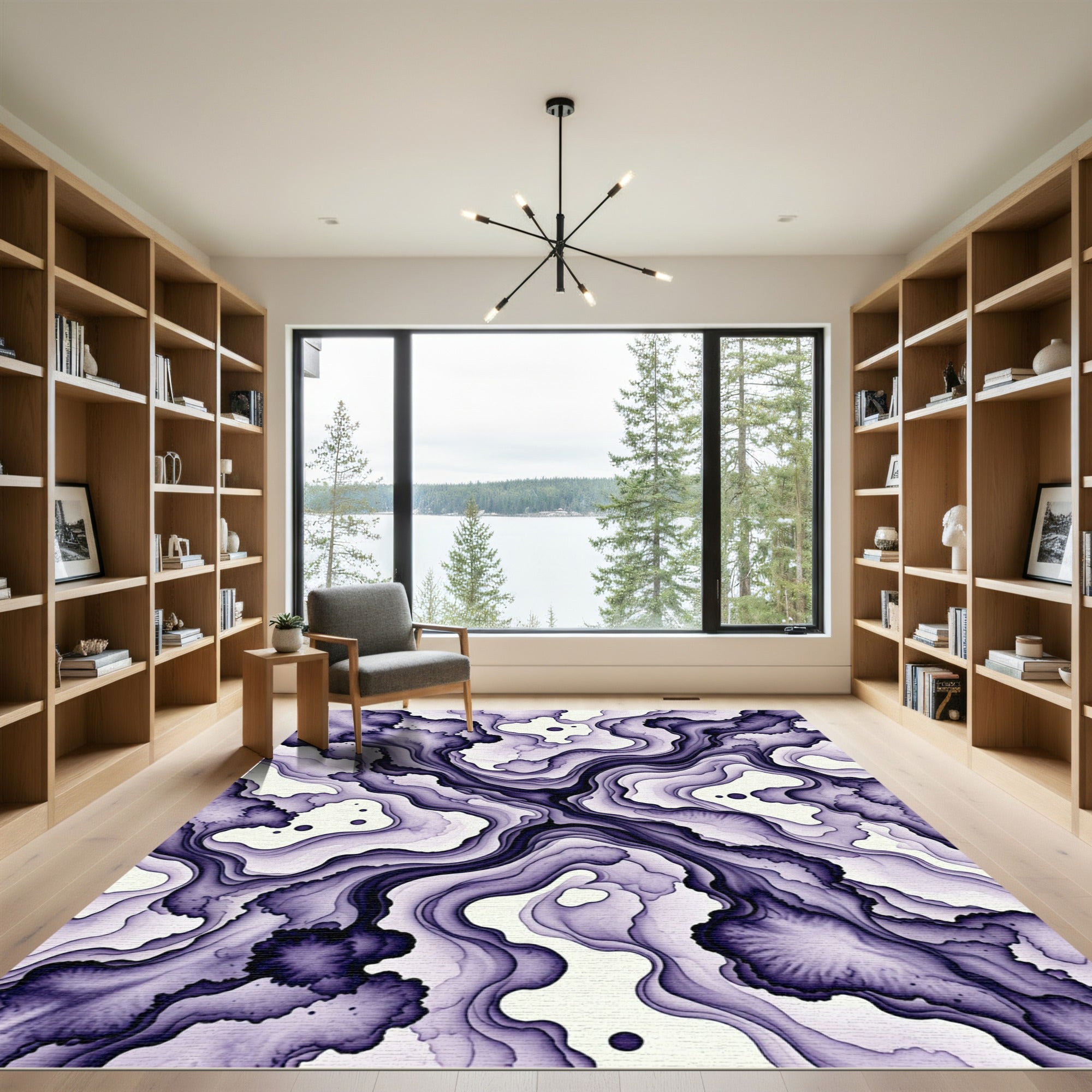 Deep Violet Fluid Ink Abstract Rug