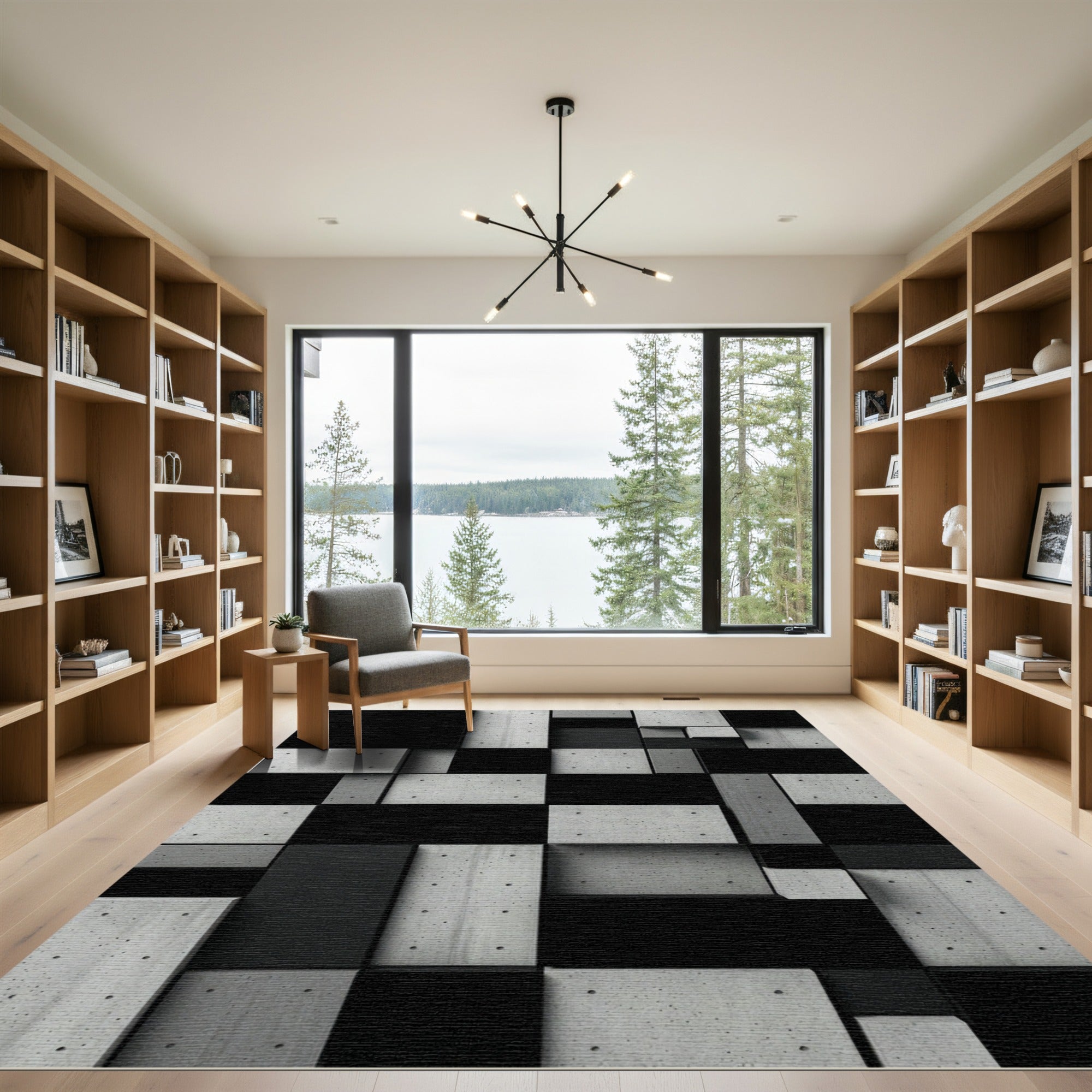 Monochrome Concrete Block Abstract Geometric Wall Rug