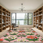 Coral White Flower Garden Repeat Rug