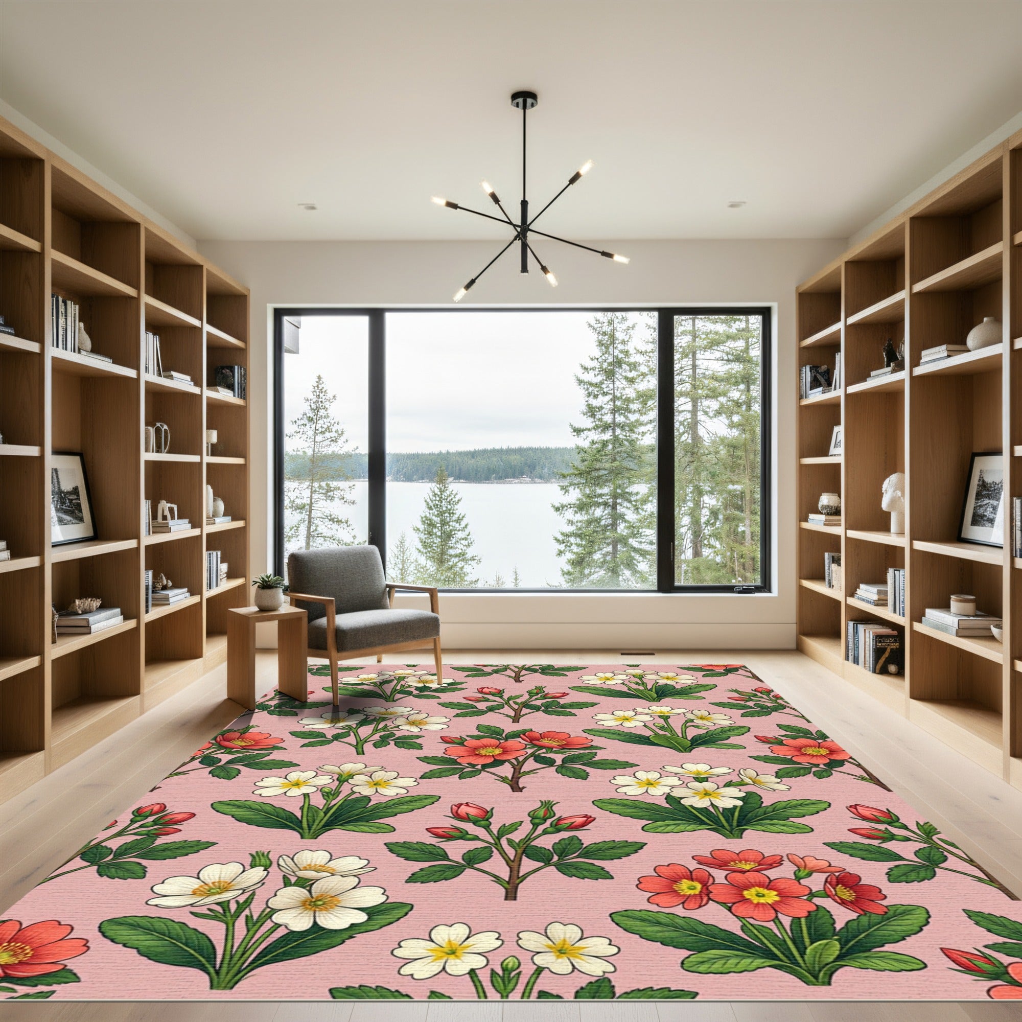 Coral White Flower Garden Repeat Rug
