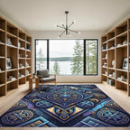 Royal Blue Gold Medallion Geometric Composition Rug