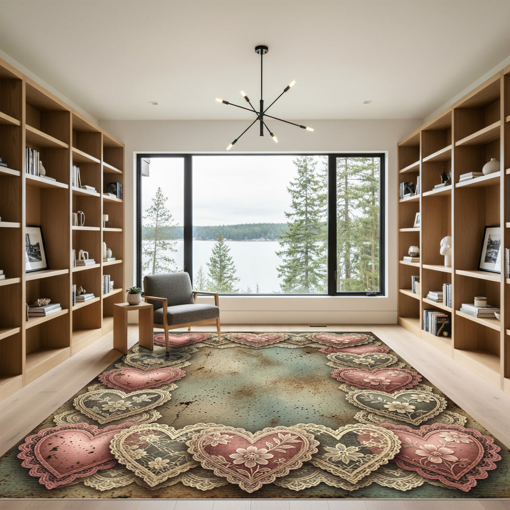 Vine Heart Lace Border Rug