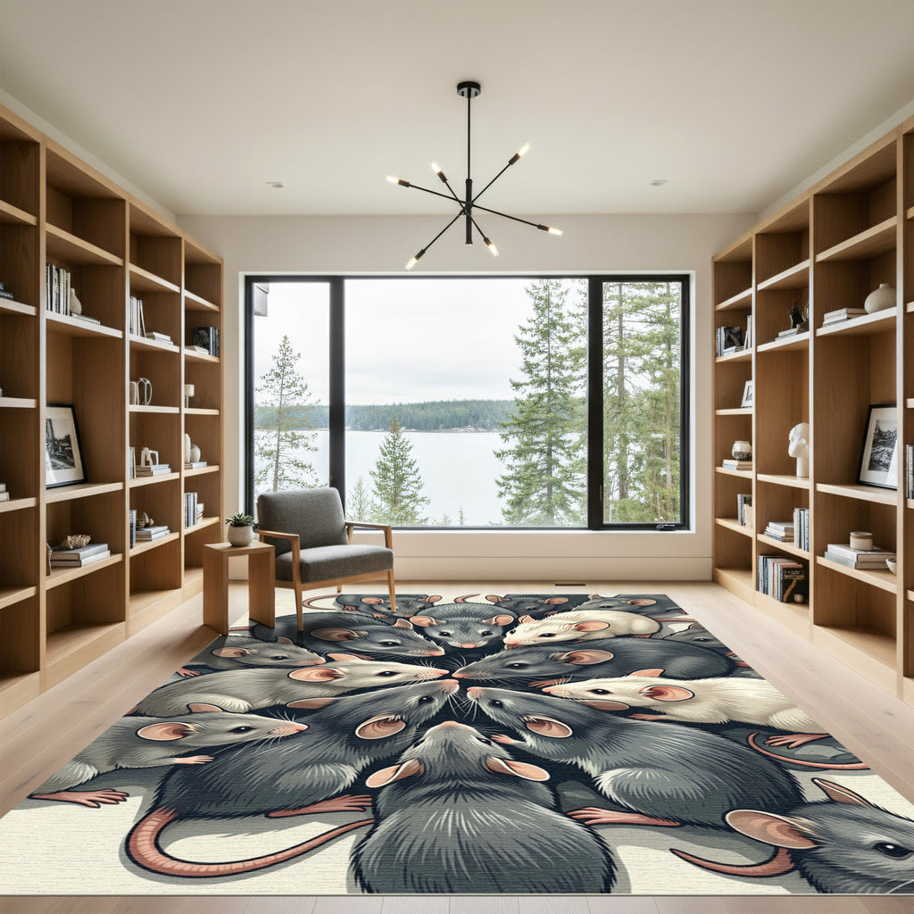 Circular Grey and White Rat Composition Rug