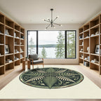 Sage Green Fern Botanical Circle Rug