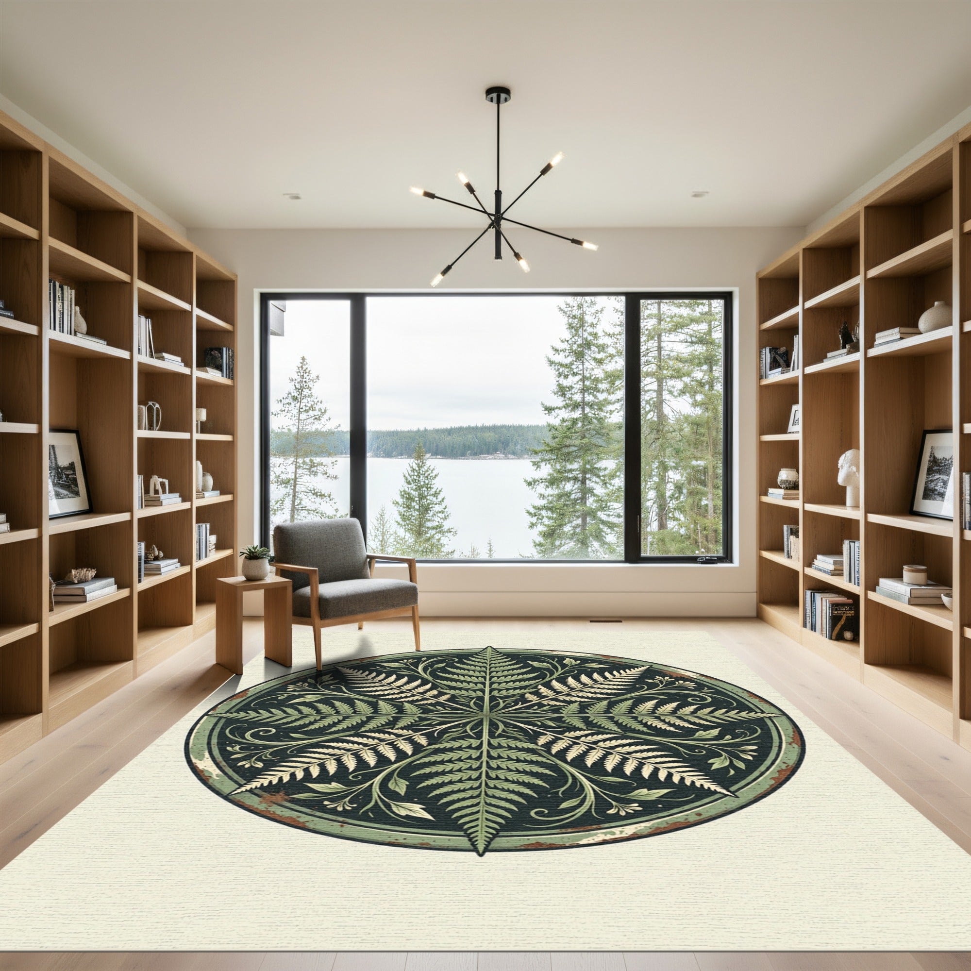 Sage Green Fern Botanical Circle Rug
