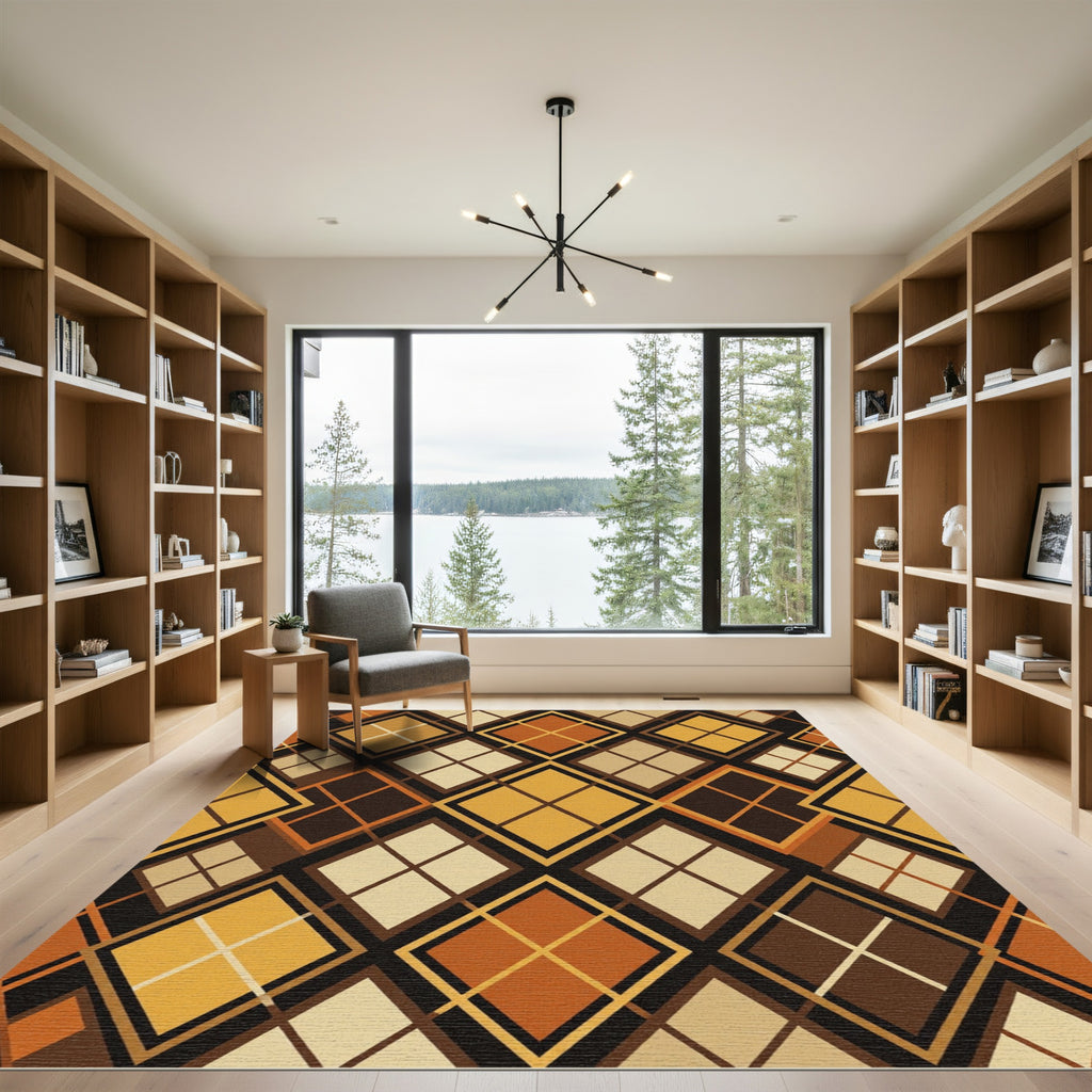 Mid-Century Modern Earthy Argyle Geometric Rug