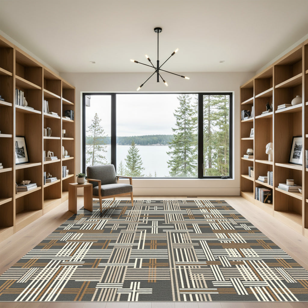 Dark Gray Intersecting Stripe Rug