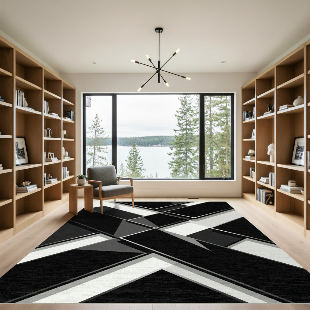 Monochrome Geometric Overlap Layers Rug