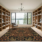 Gilded Floral Symmetry Ebony Tapestry Rug