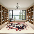 Mythical White Kitsune Cherry Blossom Art Rug