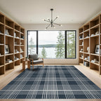 Navy Silver Tartan Check Rug