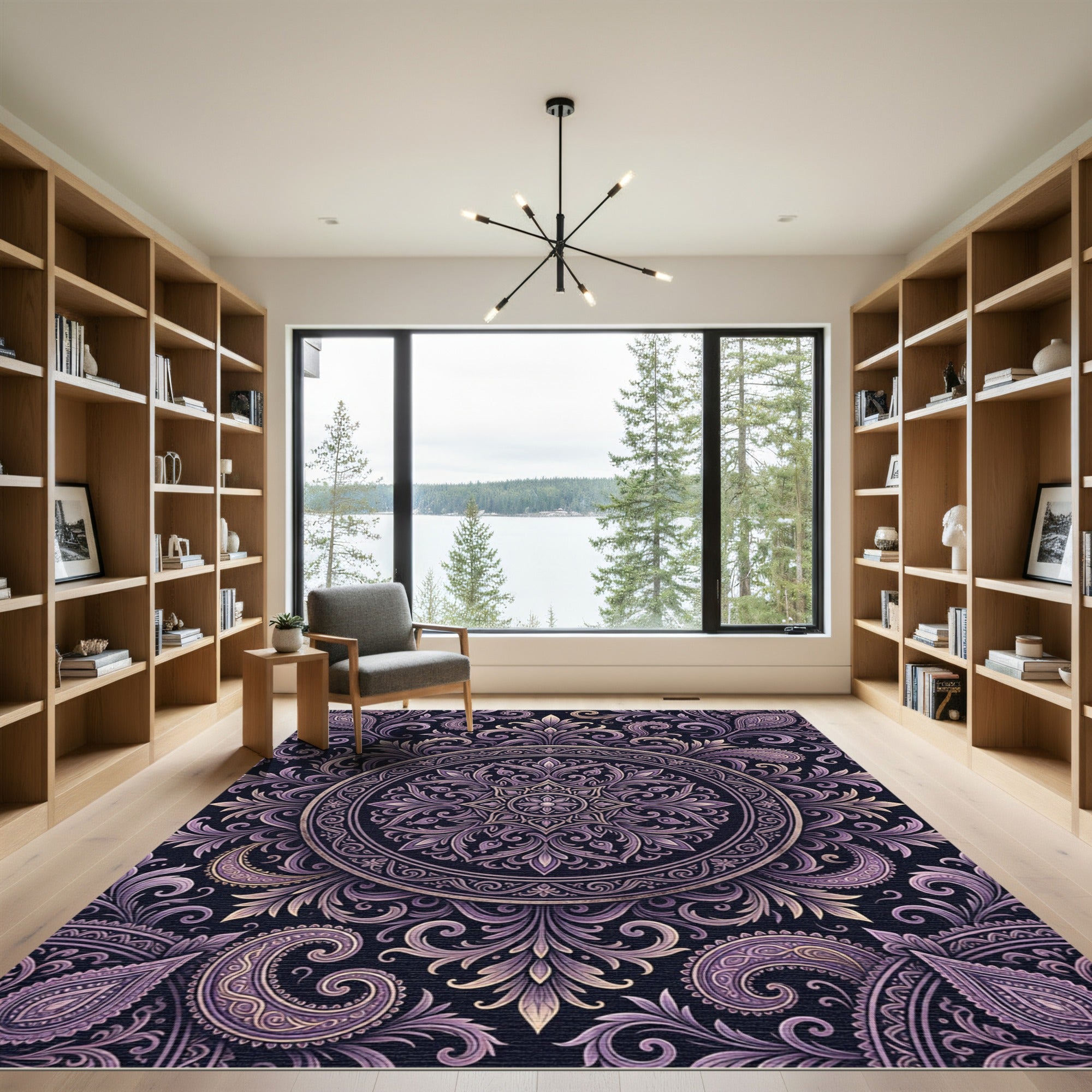 Elegant Purple Paisley Mandala Medallion Rug