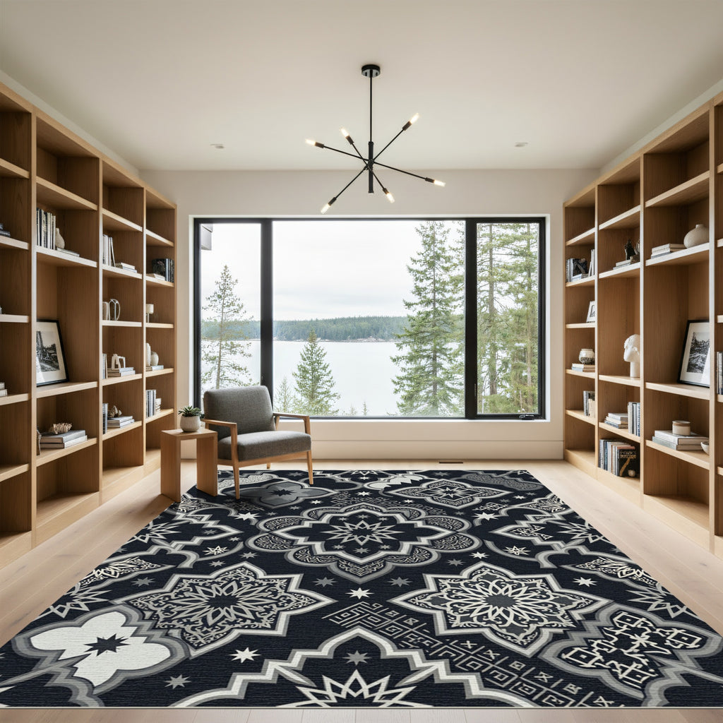 Monochromatic Arabesque Starburst Medallion Rug