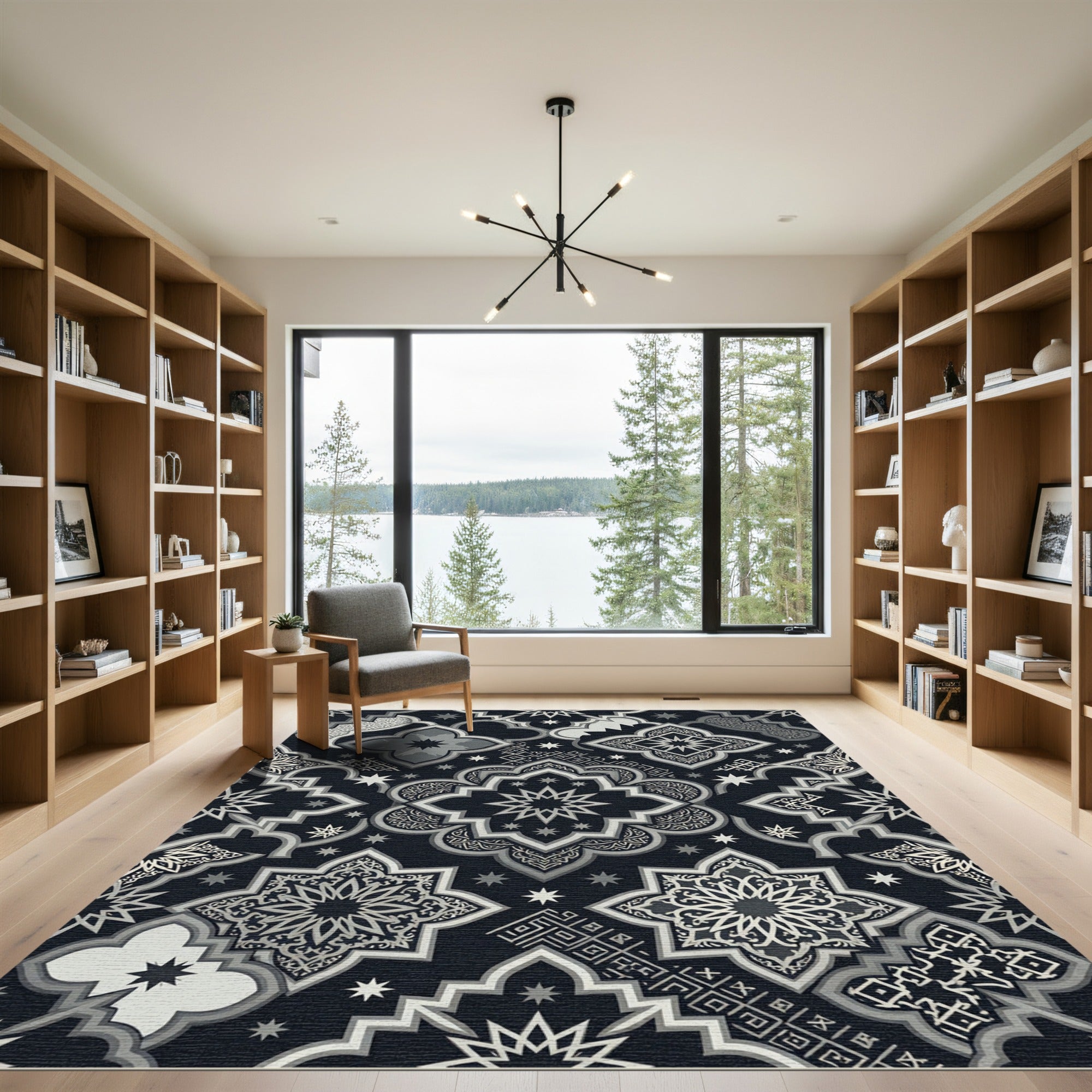 Monochromatic Arabesque Starburst Medallion Rug