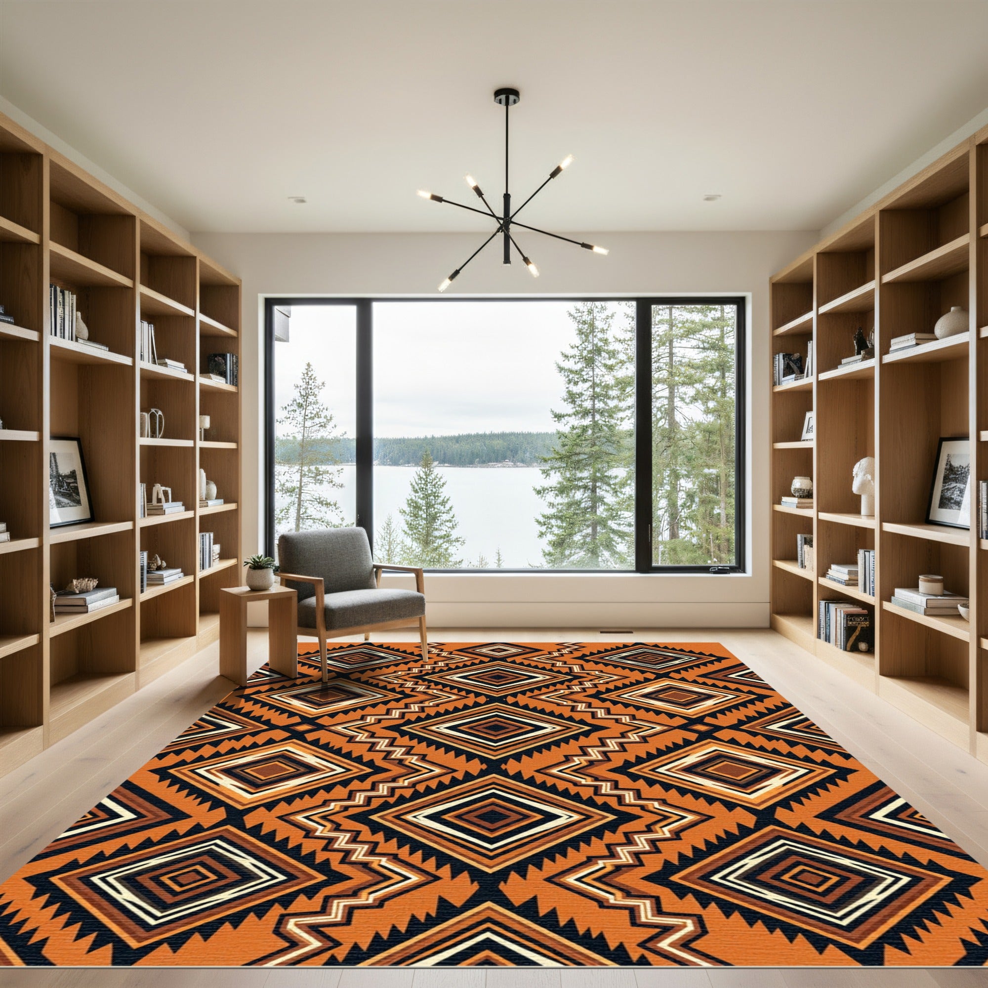 Geometric Burnt Orange Zigzag Diamond Rug