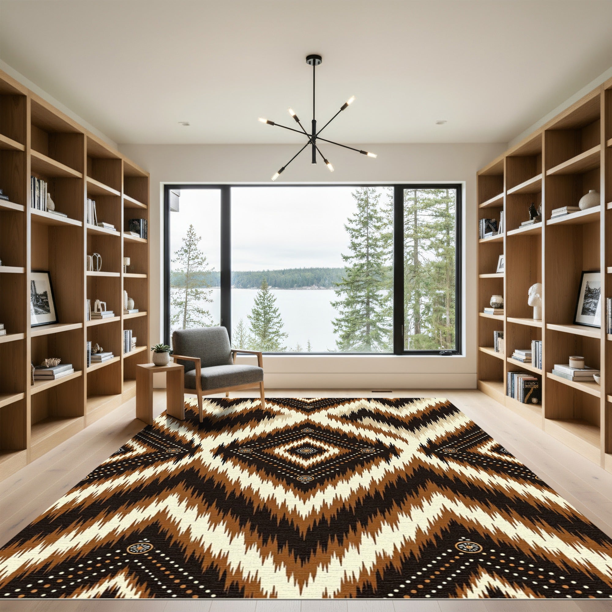 Earthy Brown Ikat Tribal Diamond Rug