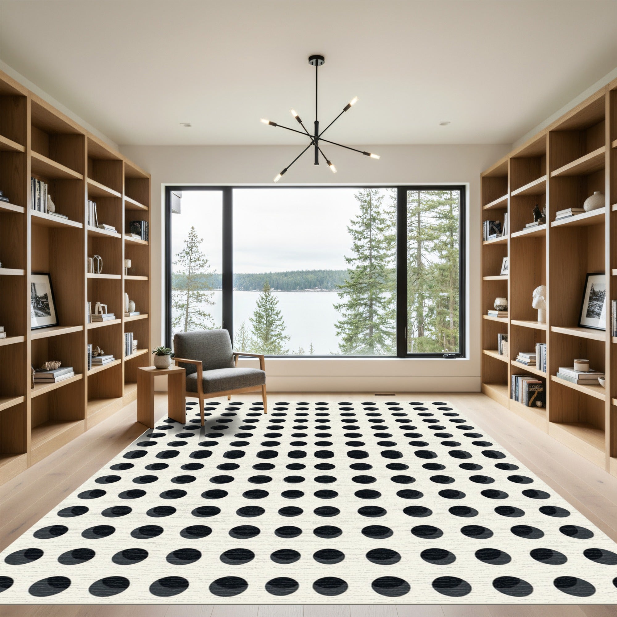 Minimalist Grid Monotone Dotted Art Rug