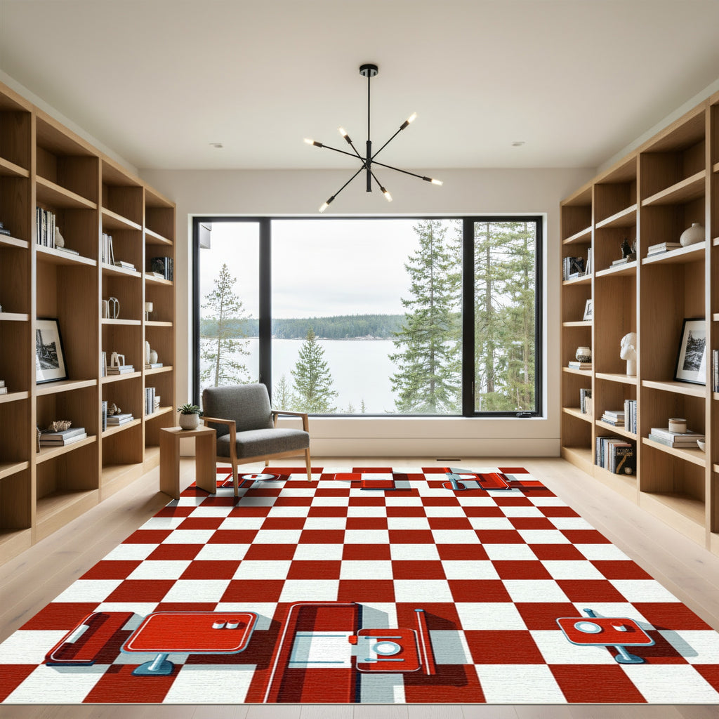Retro Red Checkered Diner Floor Rug