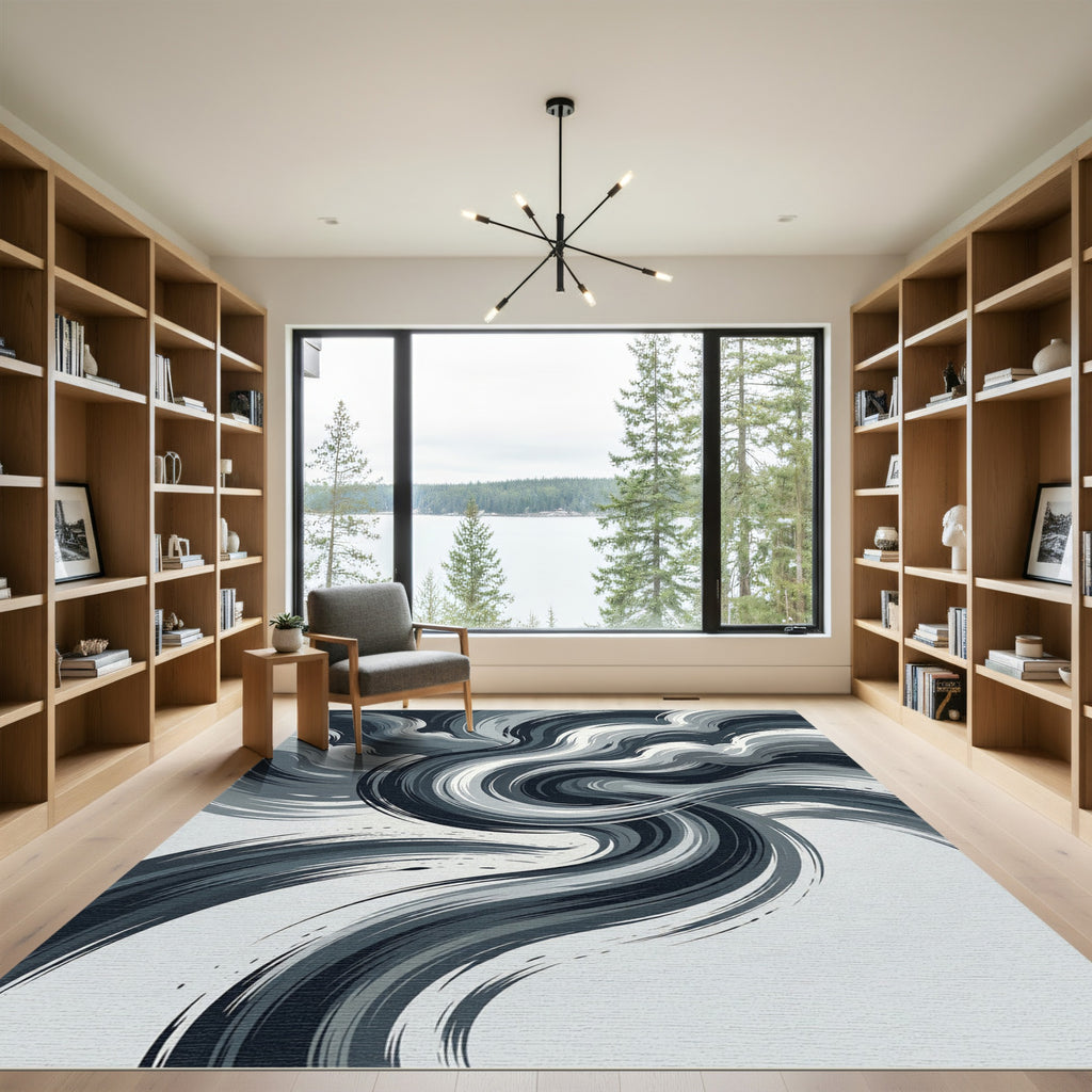 Monochromatic Textured Swirl Abstract Rug