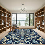 Elegant Navy Blue Rose Damask Medallion Rug
