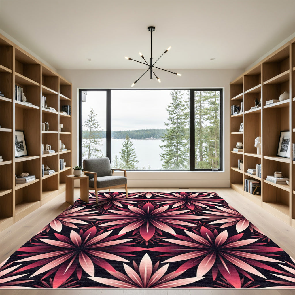 Crimson Petal Radiance Geometric Rug