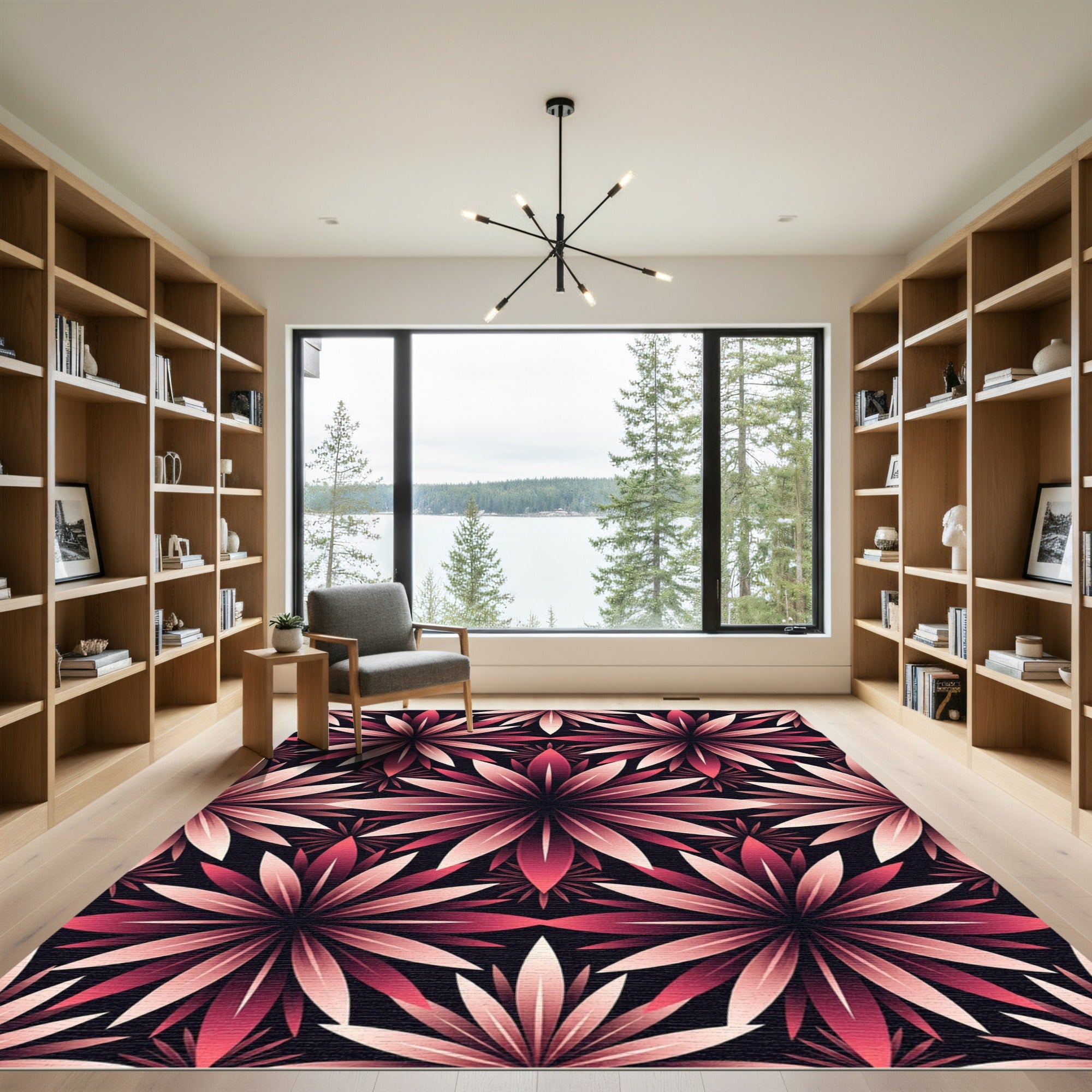 Crimson Petal Radiance Geometric Rug