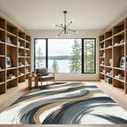 Modern Abstract Charcoal and Bronze Swirl Rug