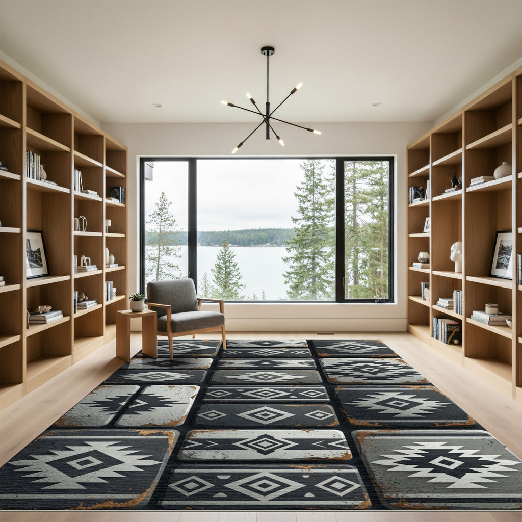 Gray Tribal Diamond Geometric Rug