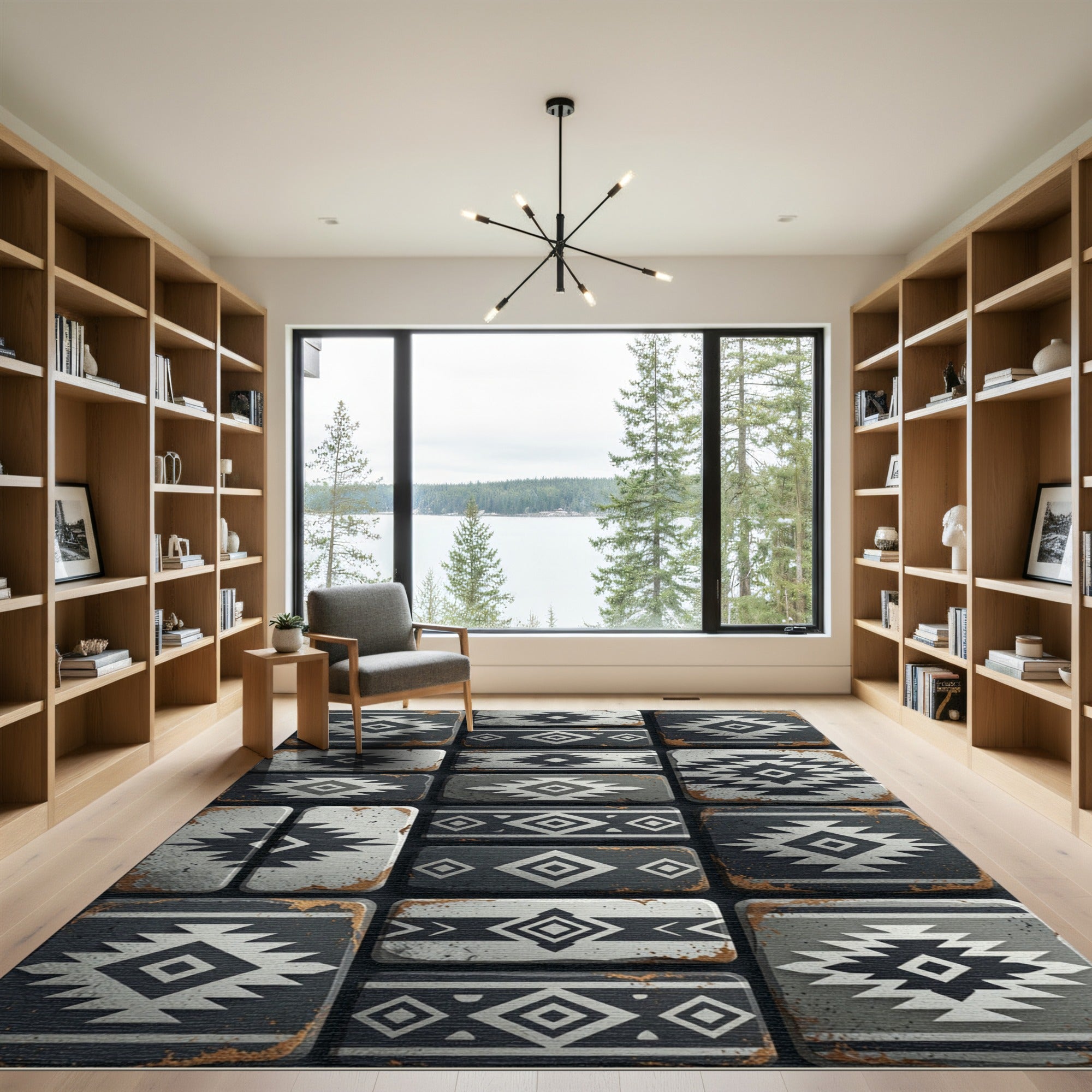 Gray Tribal Diamond Geometric Rug