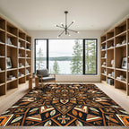 Earthy Boho Geometric Feather Sunburst Rug