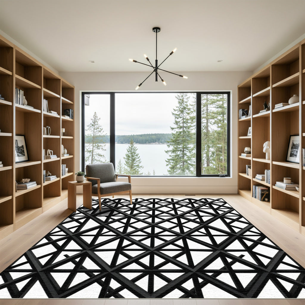 Striking Black Lattice Geometric Rug