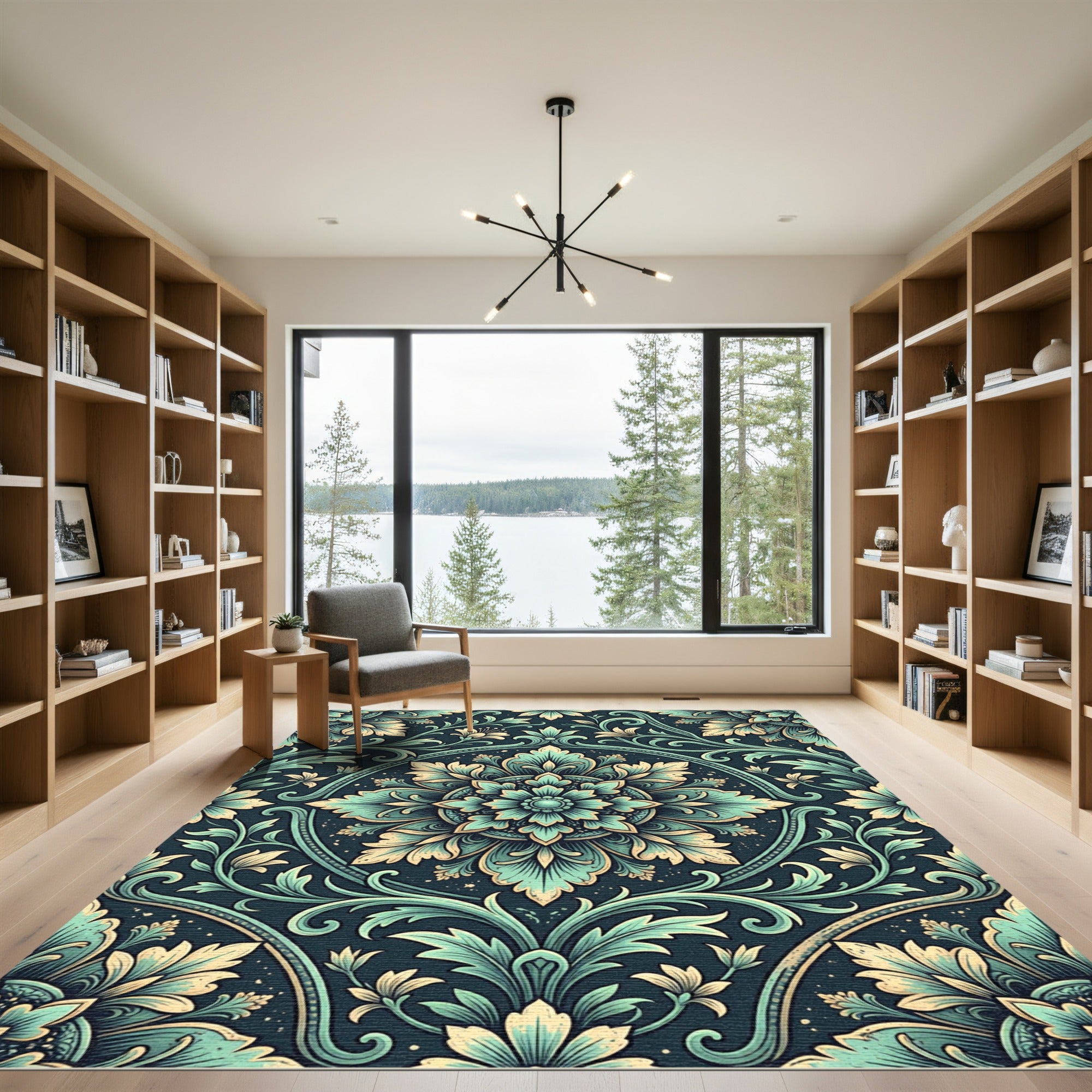 Sage Teal Elaborate Ornate Medallion Rug