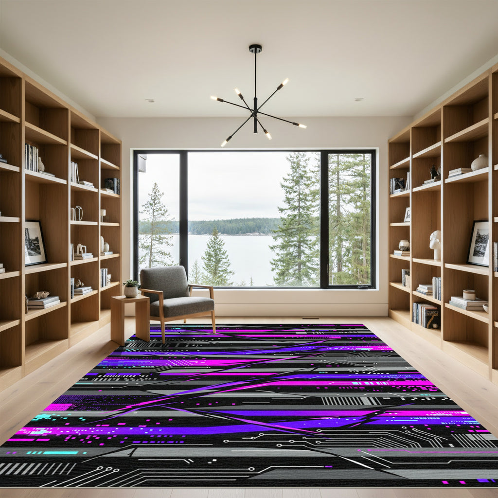 Neon Cyberpunk Abstract Digital Glitch Rug