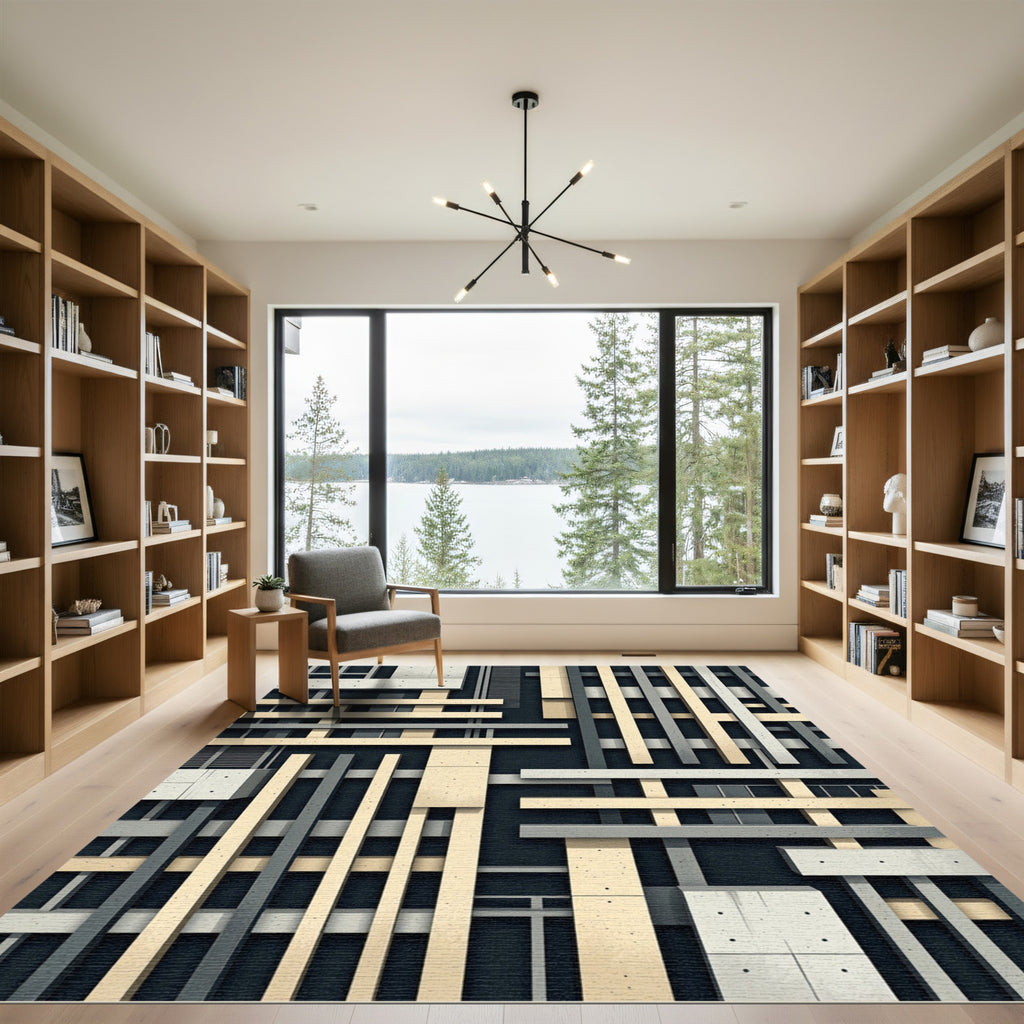 Modern Architectural Neutral Grid Abstract Rug