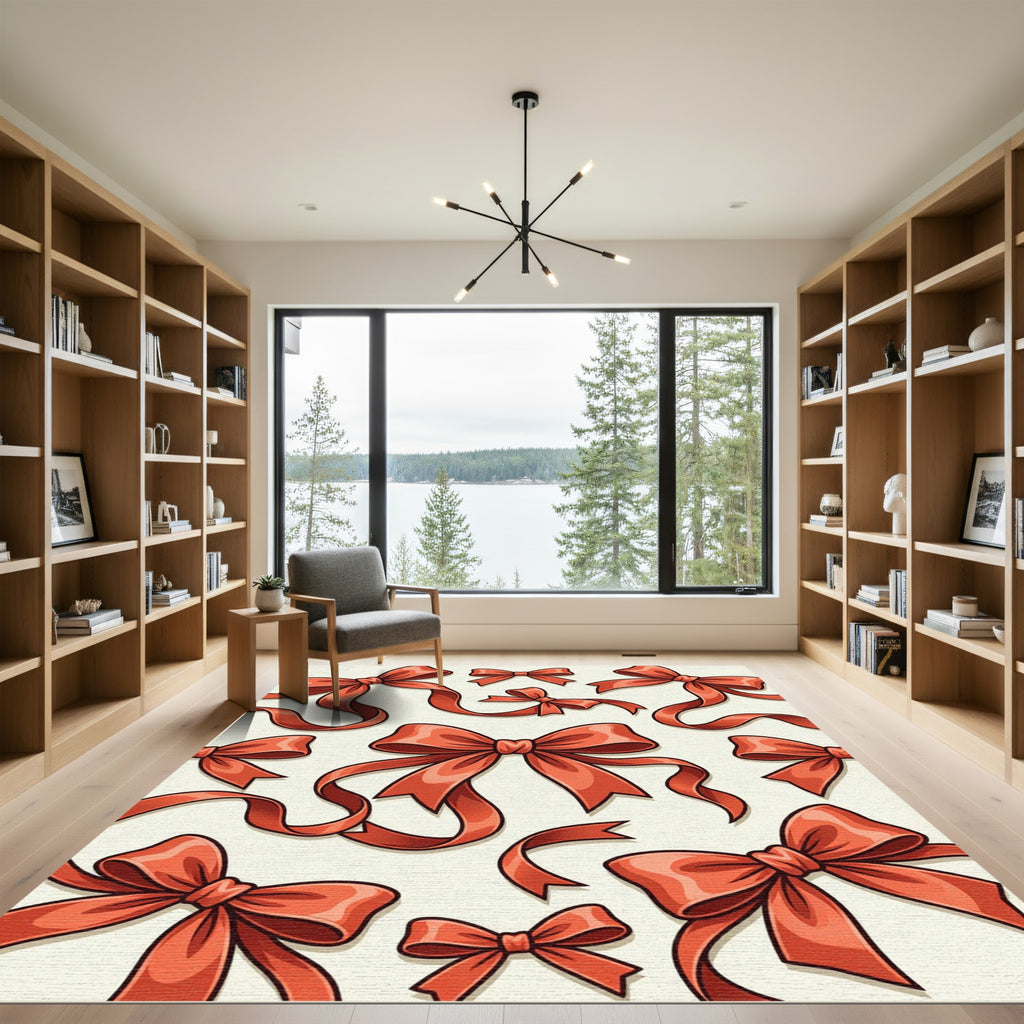 Coral Ribbons Elegant Bow Arrangement Rug
