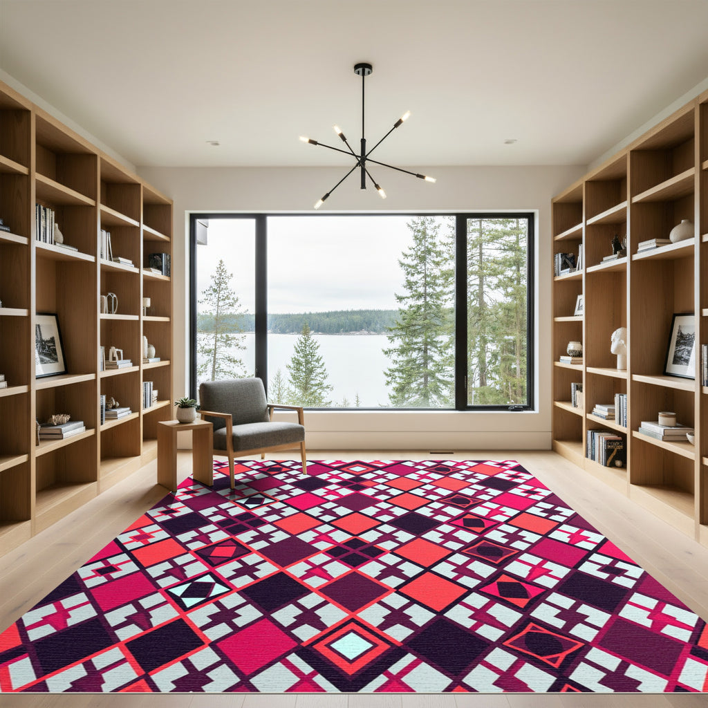 Vibrant Geometric Magenta Argyle Wall Art Rug