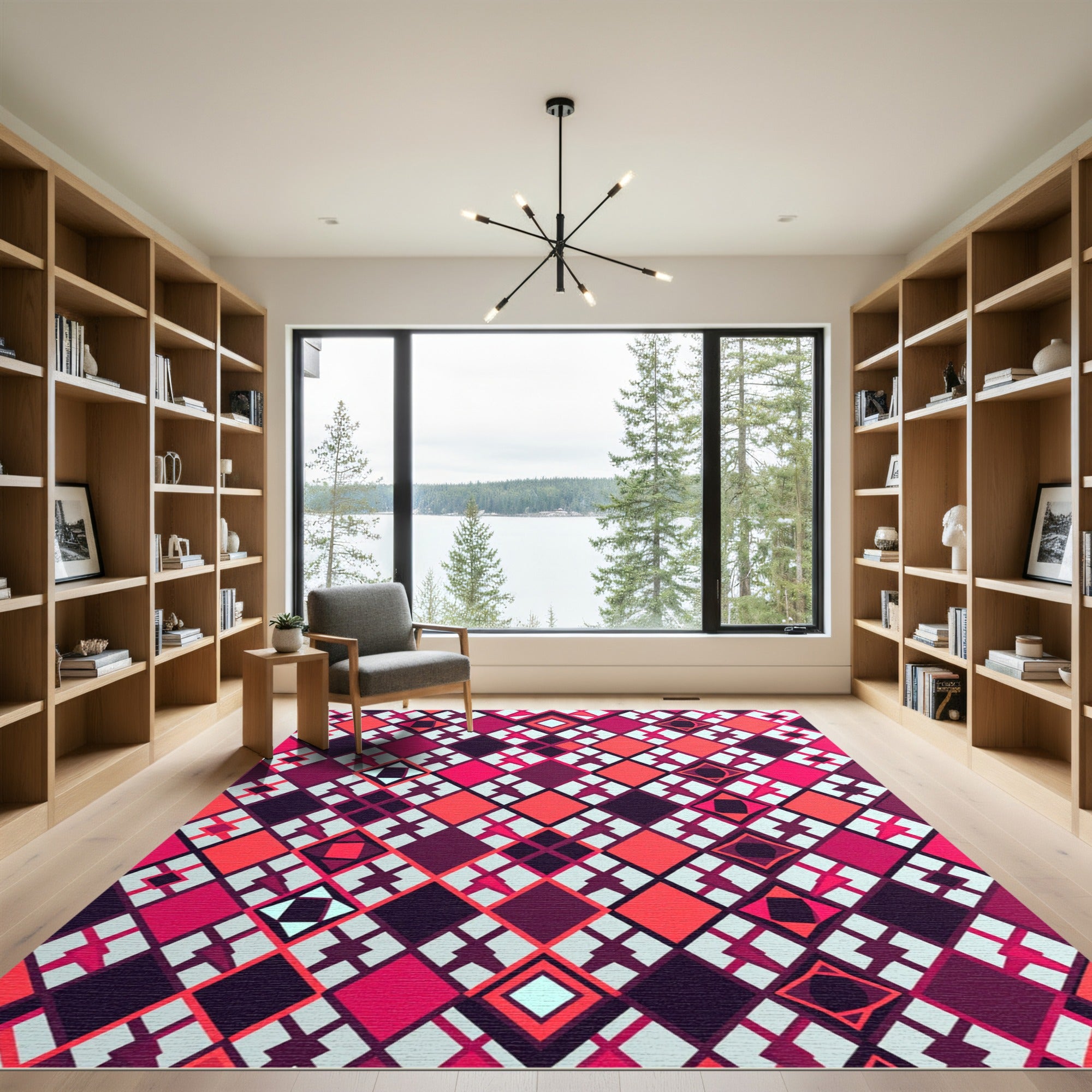 Vibrant Geometric Magenta Argyle Wall Art Rug