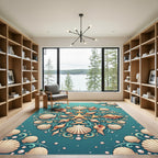 Teal Coastal Seashell Mandala Illustration Rug