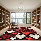 Pixelated Heart Mosaic Red White Rug