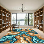 Earthy Brown and Teal Fluid Swirl Rug