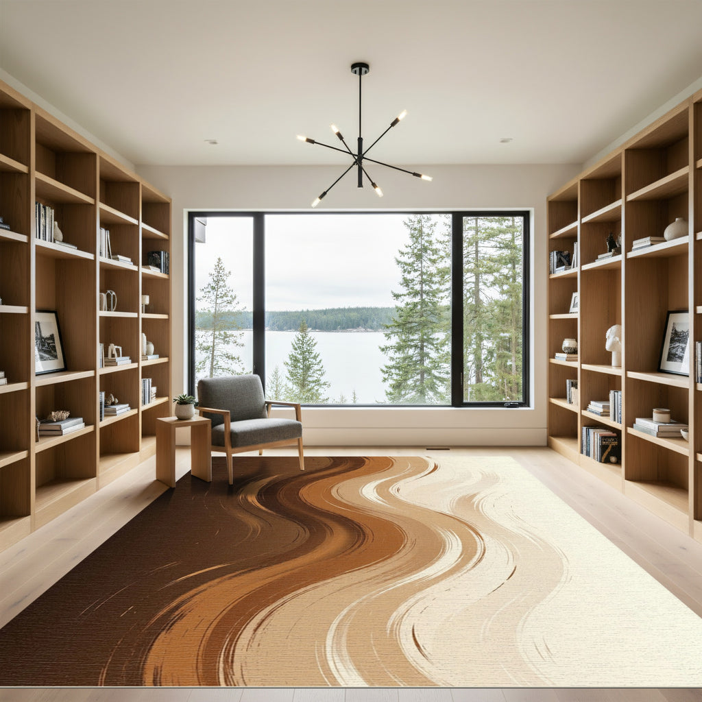Abstract Wavy Neutral Earth Tone Rug