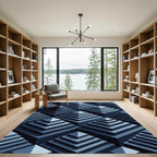 Dark Blue Layered Pyramid Abstract Rug