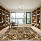 Elaborate Brown Golden Arabesque Arch Rug