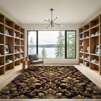 Elegant Golden Damask Scroll Medallion Rug