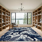 Dark Navy T Rex Tropical Jungle Rug