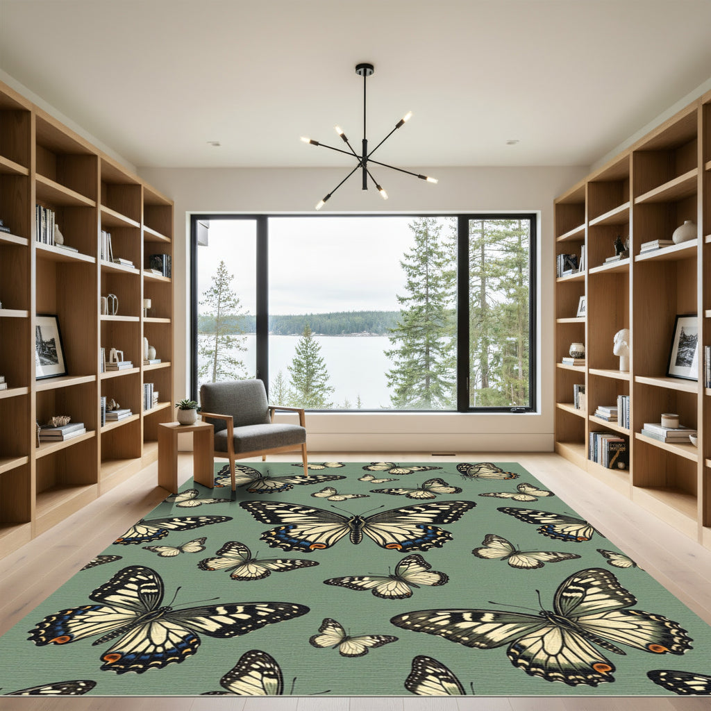 Sage Green Whimsical Butterfly Garden Rug