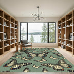 Sage Green Whimsical Butterfly Garden Rug