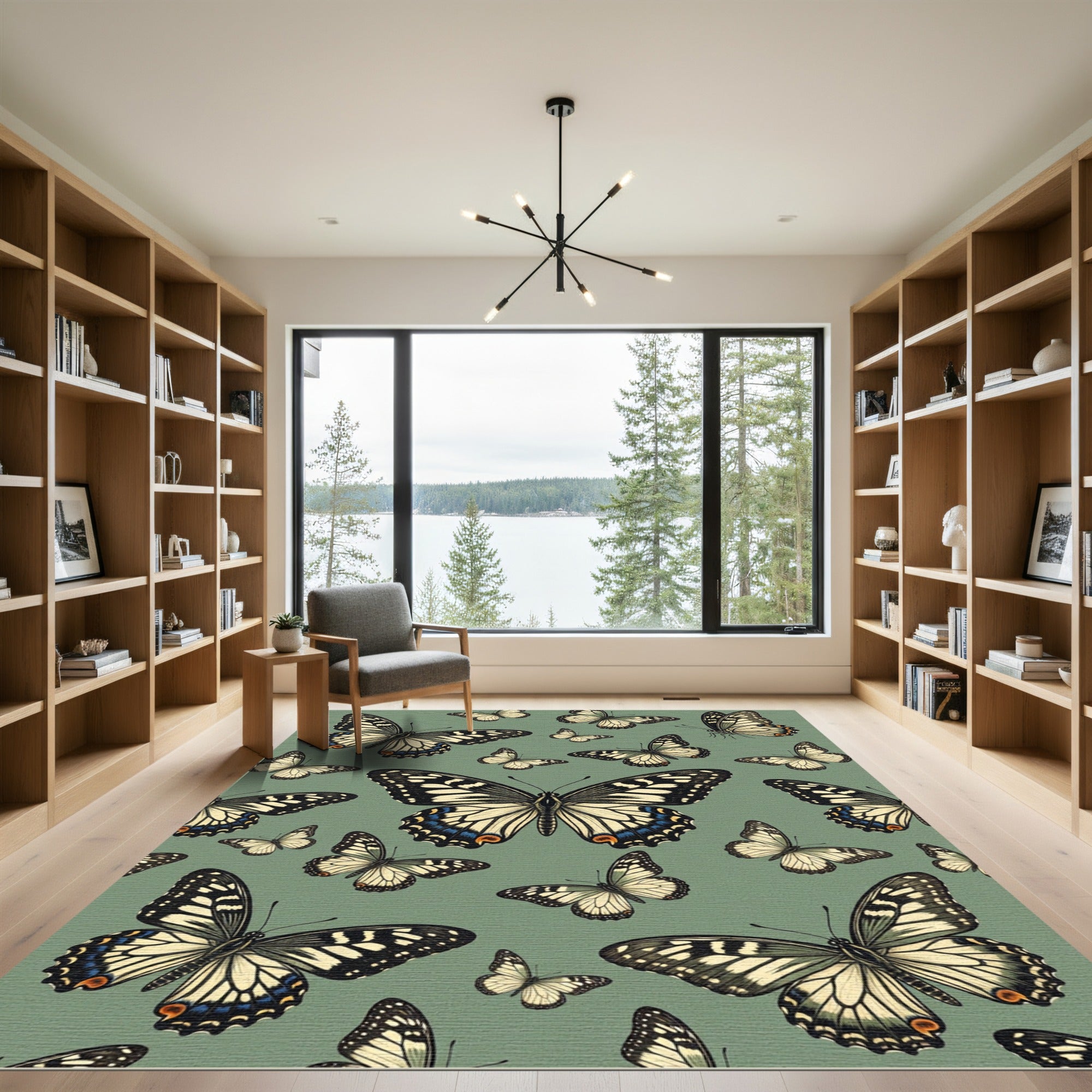 Sage Green Whimsical Butterfly Garden Rug